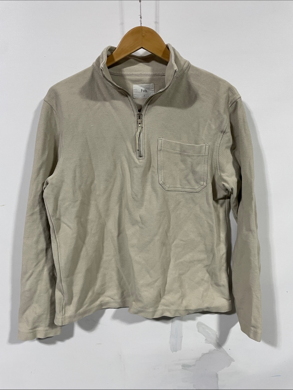 Folk Men's Half-Zip Pullover Sweater in Beige